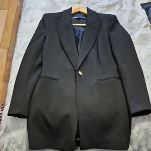 Zara Black Women's Long Blazer with Gold Button
